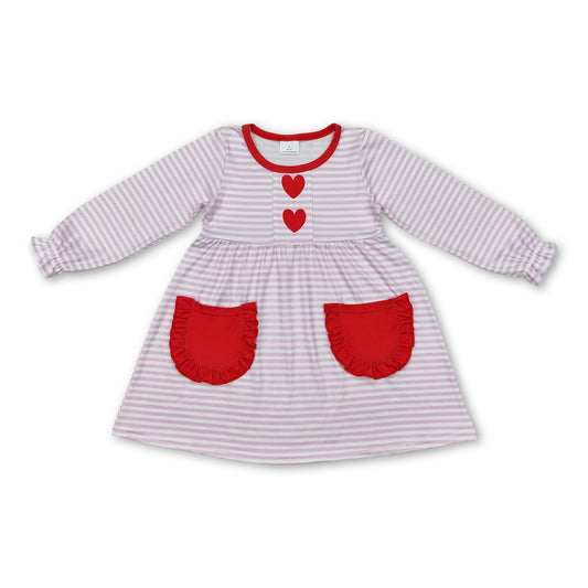 Pink stripe heart pockets baby girls Valentine's dress