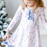 Long sleeves ruffle king ballet kids girls Christmas night dress