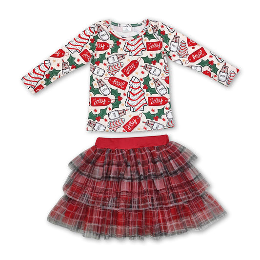 Christmas tree cakes top tulle skirt girls clothing set