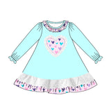 Light blue long sleeves heart ruffle girls valentine's dress