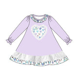 Lavender long sleeves heart ruffle girls valentine's dress