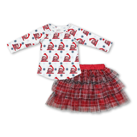 Christmas singer top tulle skirt girls clothing set