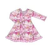 Pink ruffle long sleeves buttons singer girls dresses