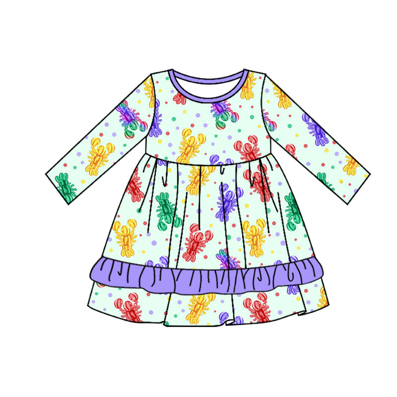 Purple green yellow crawfish girls mardi gras dresses