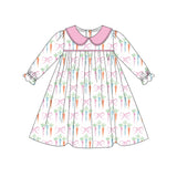 Carrots pink bow long sleeves girls easter dresses