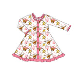 Pink heart highland cow kids girls valentine's day dress