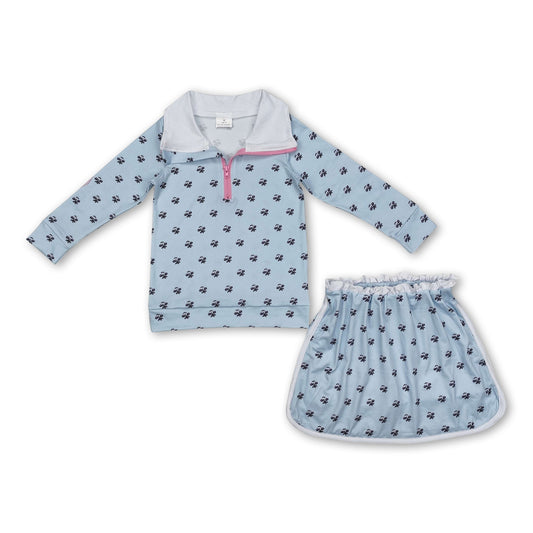 Light blue floral pullover skirt kids girls clothing set