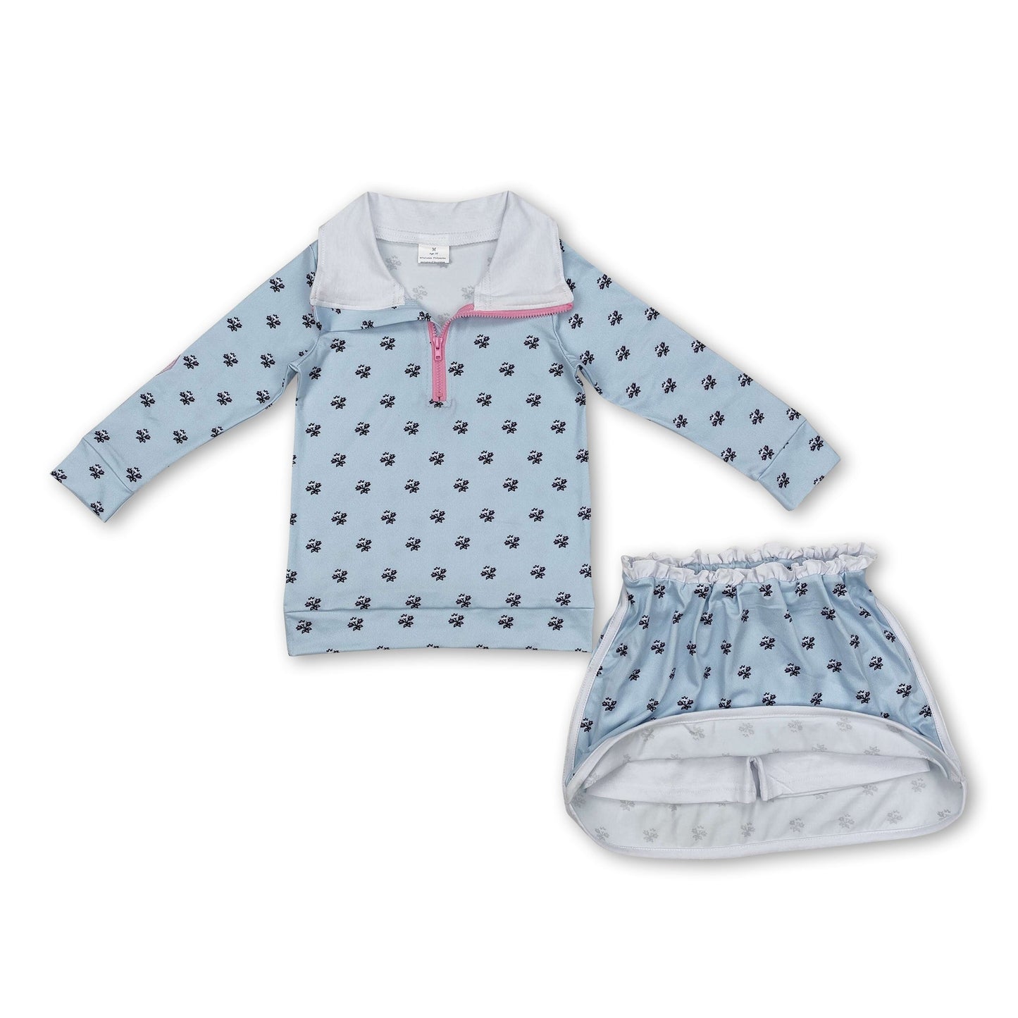 Light blue floral pullover skirt kids girls clothing set