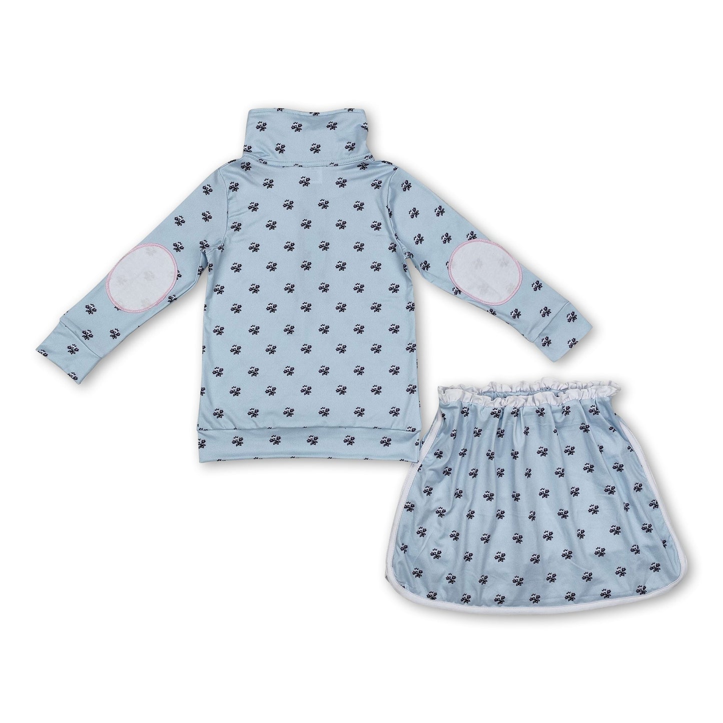 Light blue floral pullover skirt kids girls clothing set