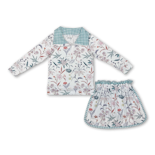 Long sleeves floral pullover skirt kids girls clothing set