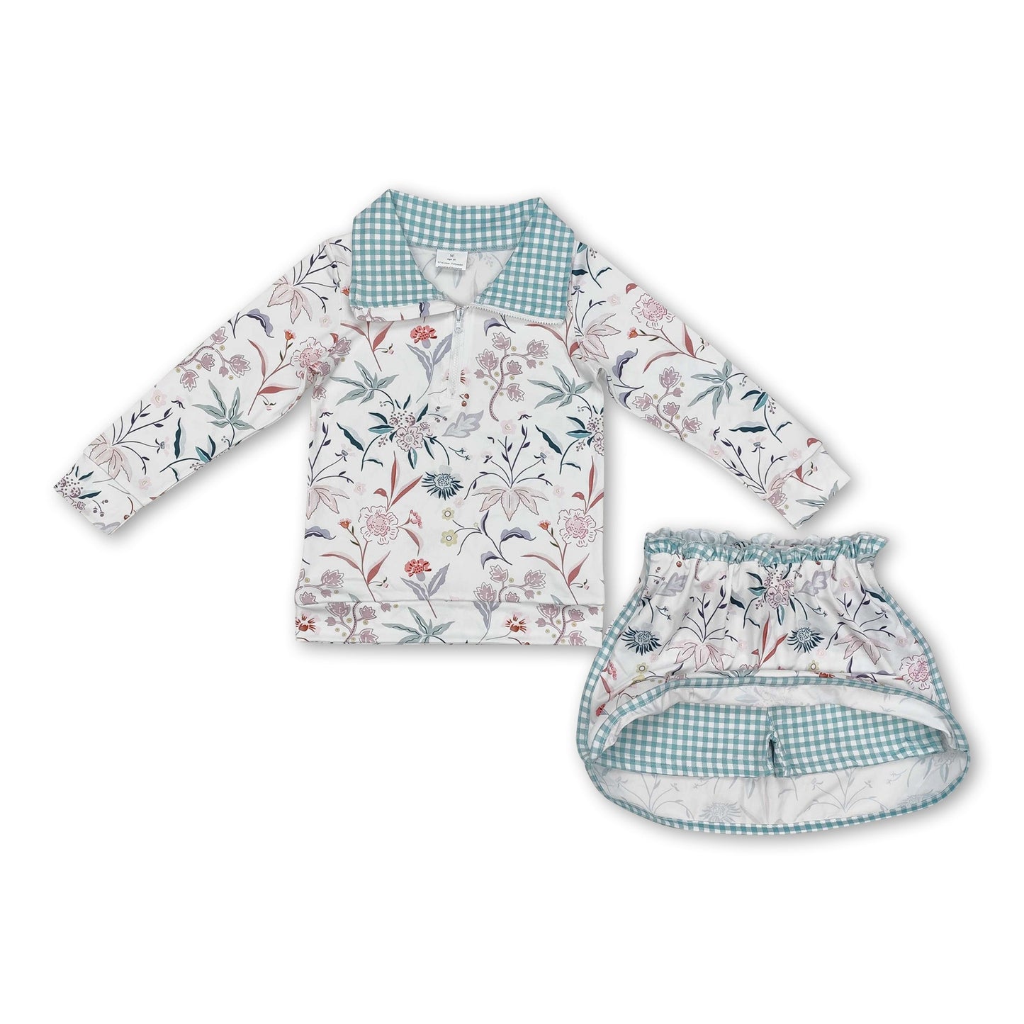 Long sleeves floral pullover skirt kids girls clothing set