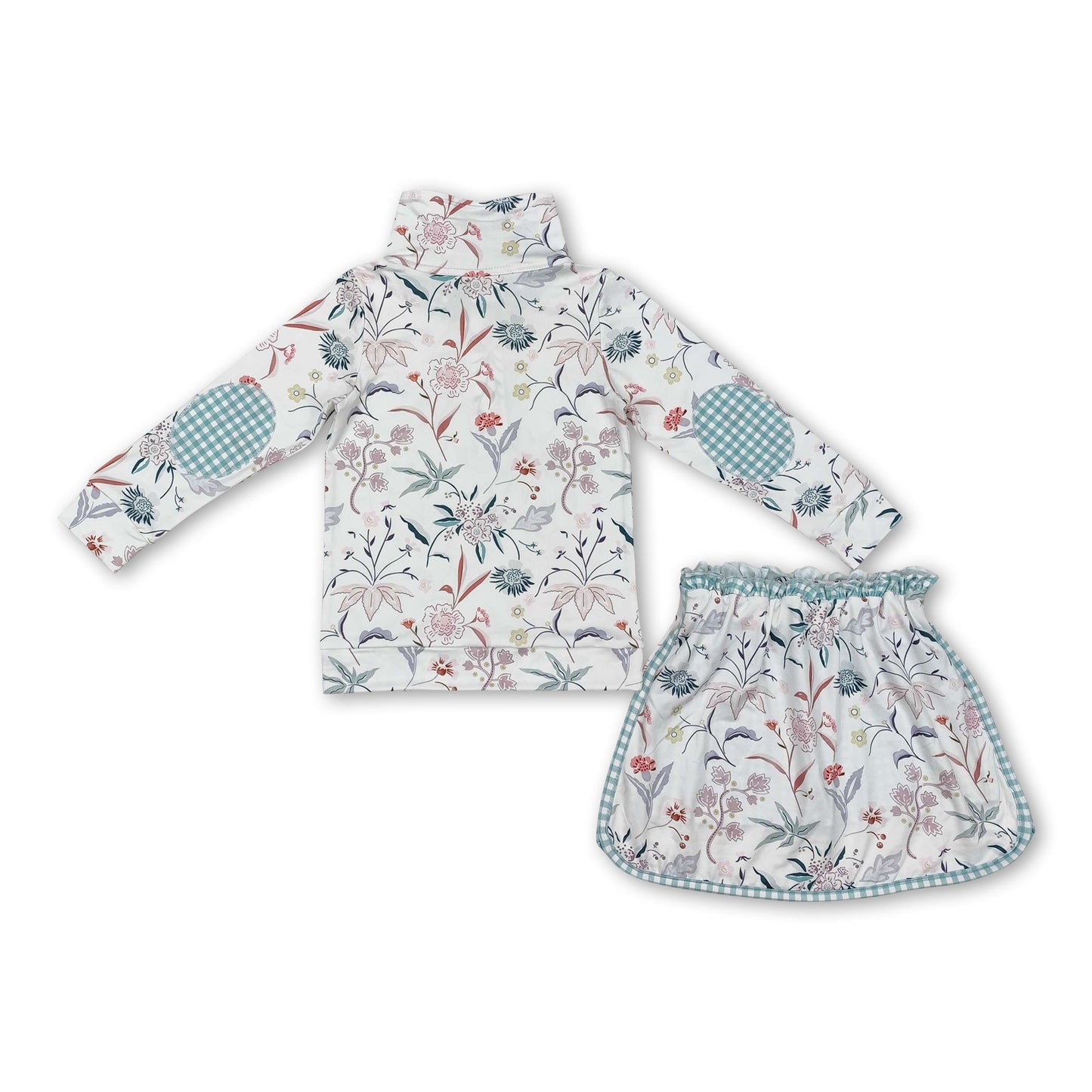 Long sleeves floral pullover skirt kids girls clothing set