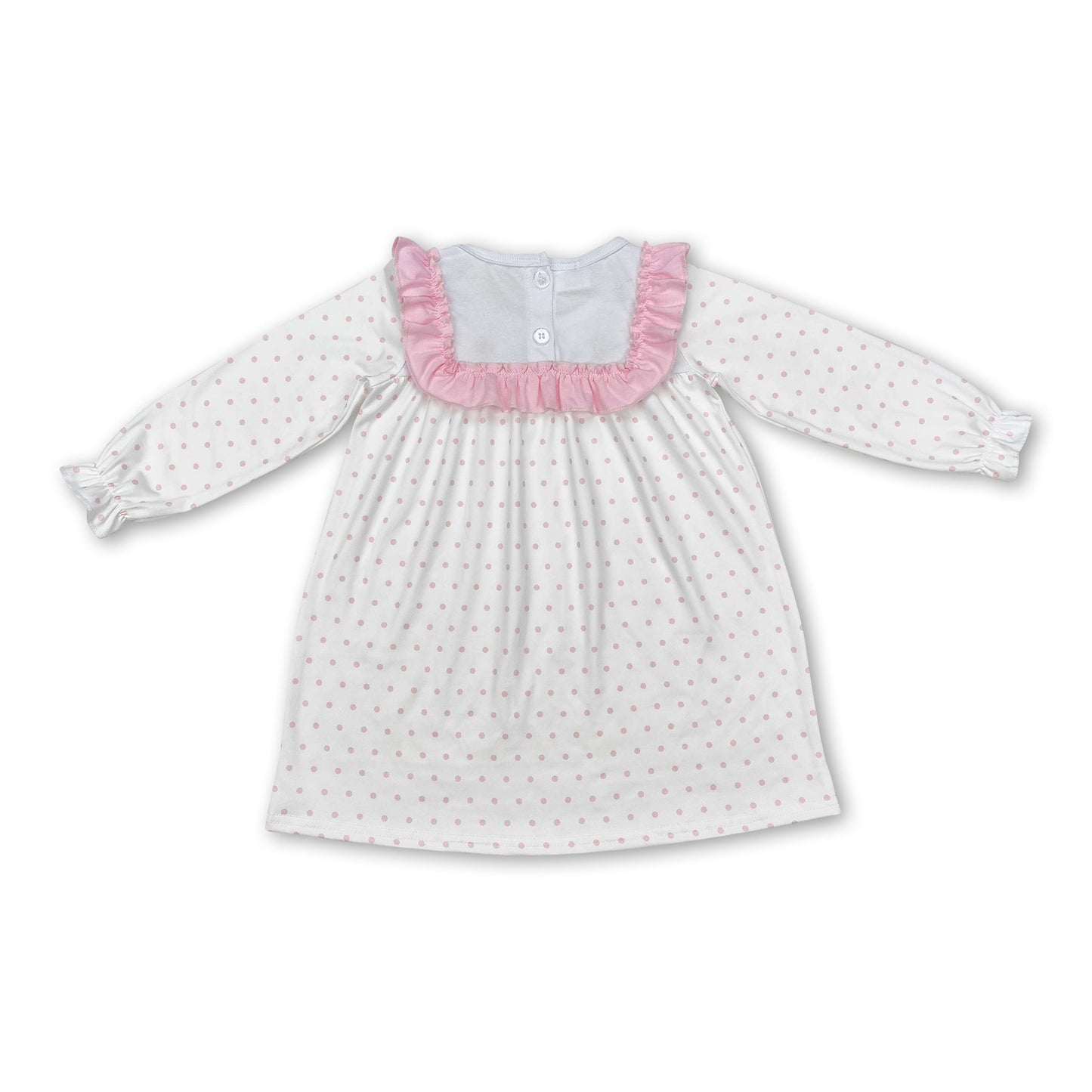 Pink polka dots long sleeves cross girls Easter dresses