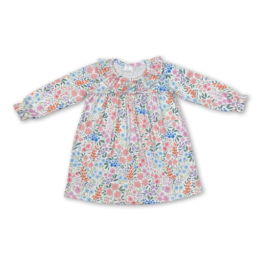 Ruffle long sleeves floral baby girls dresses