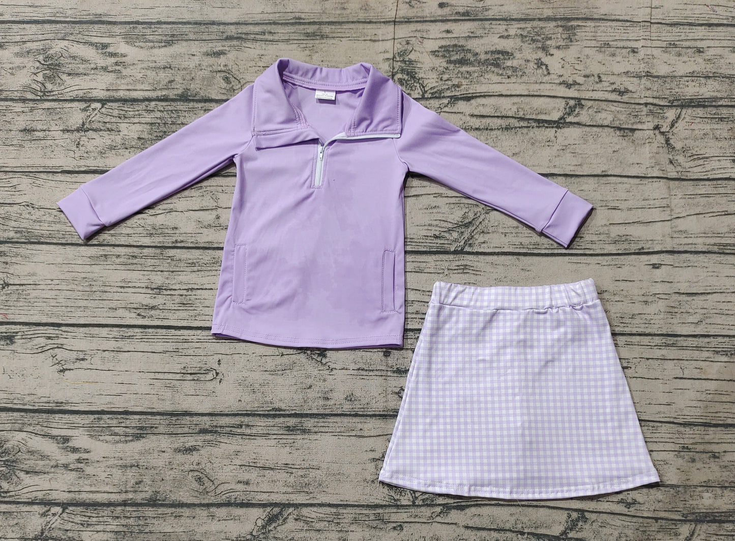 Long sleeves lavender top plaid skirt girls yoga clothes