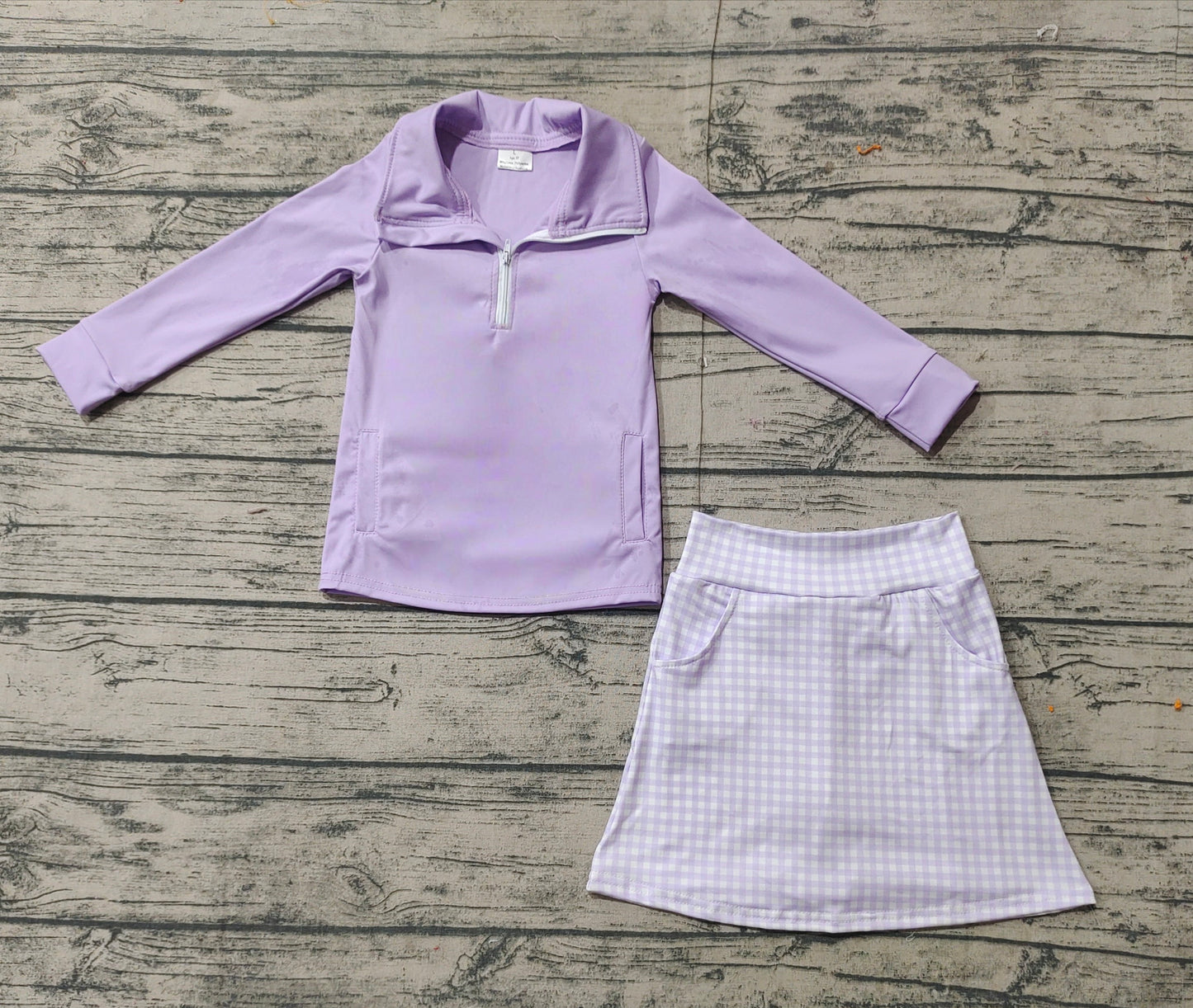 Long sleeves lavender top plaid skirt girls yoga clothes