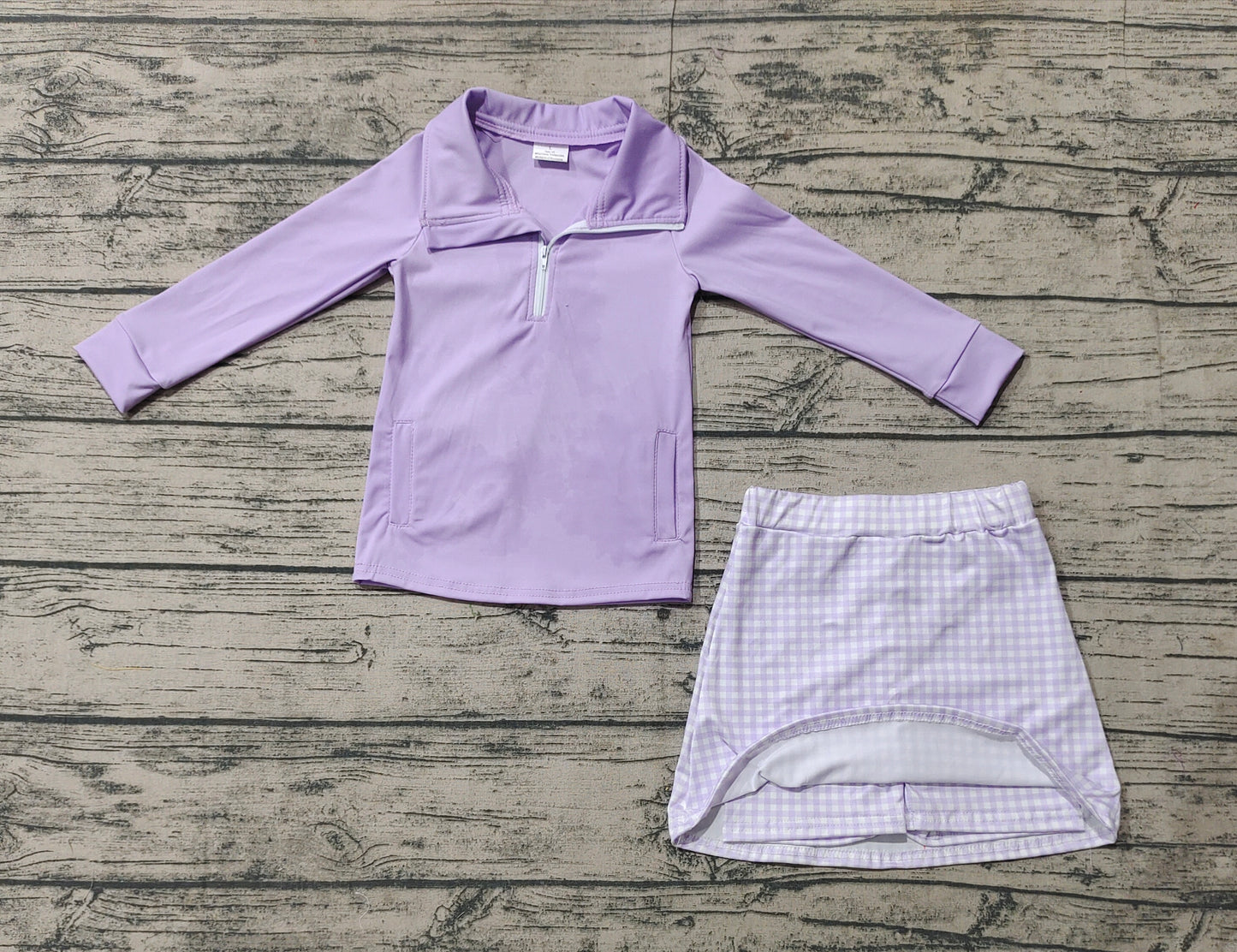 Long sleeves lavender top plaid skirt girls yoga clothes