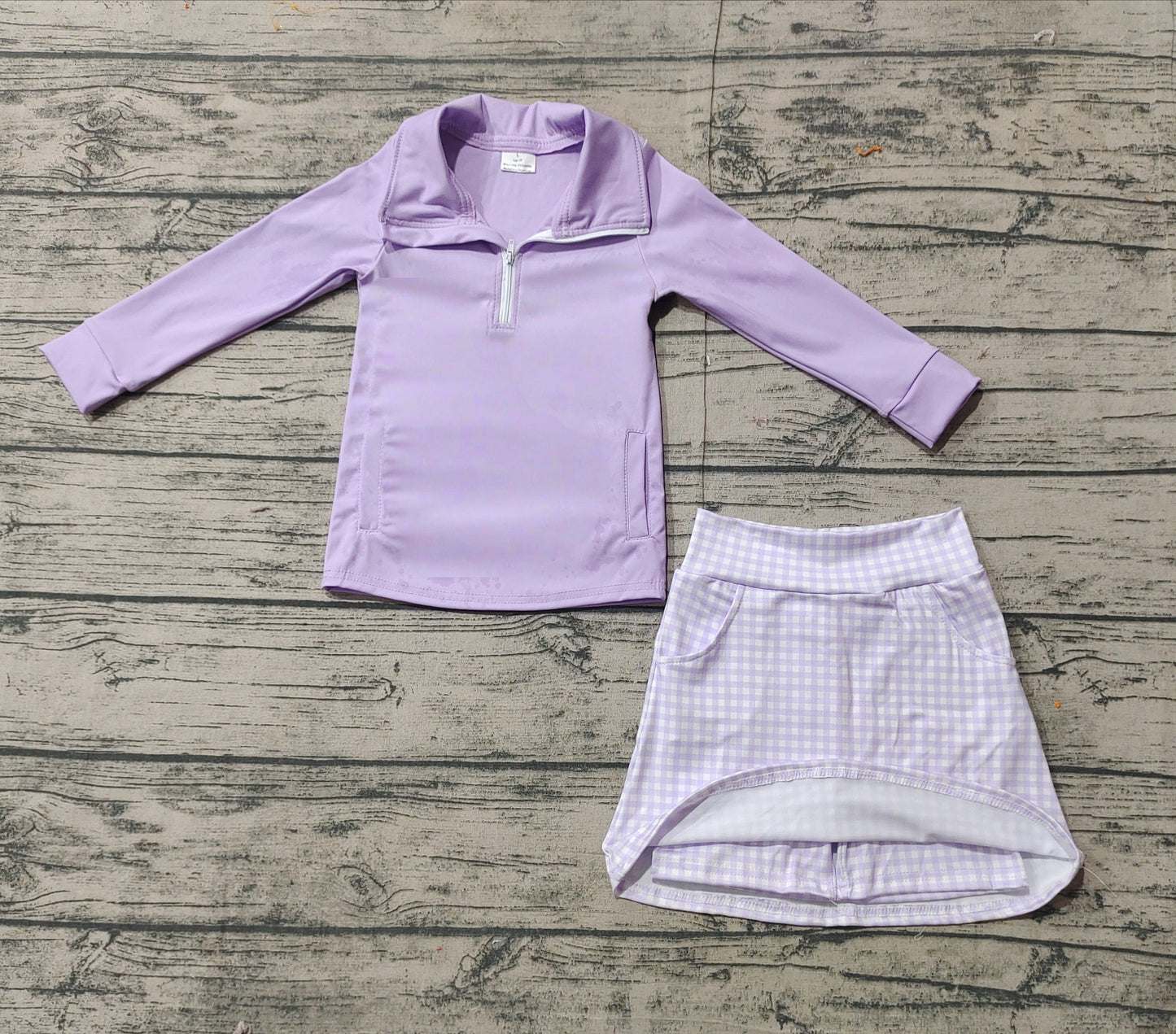 Long sleeves lavender top plaid skirt girls yoga clothes