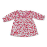 Long sleeves pink bow mama's bestie kids girls dresses