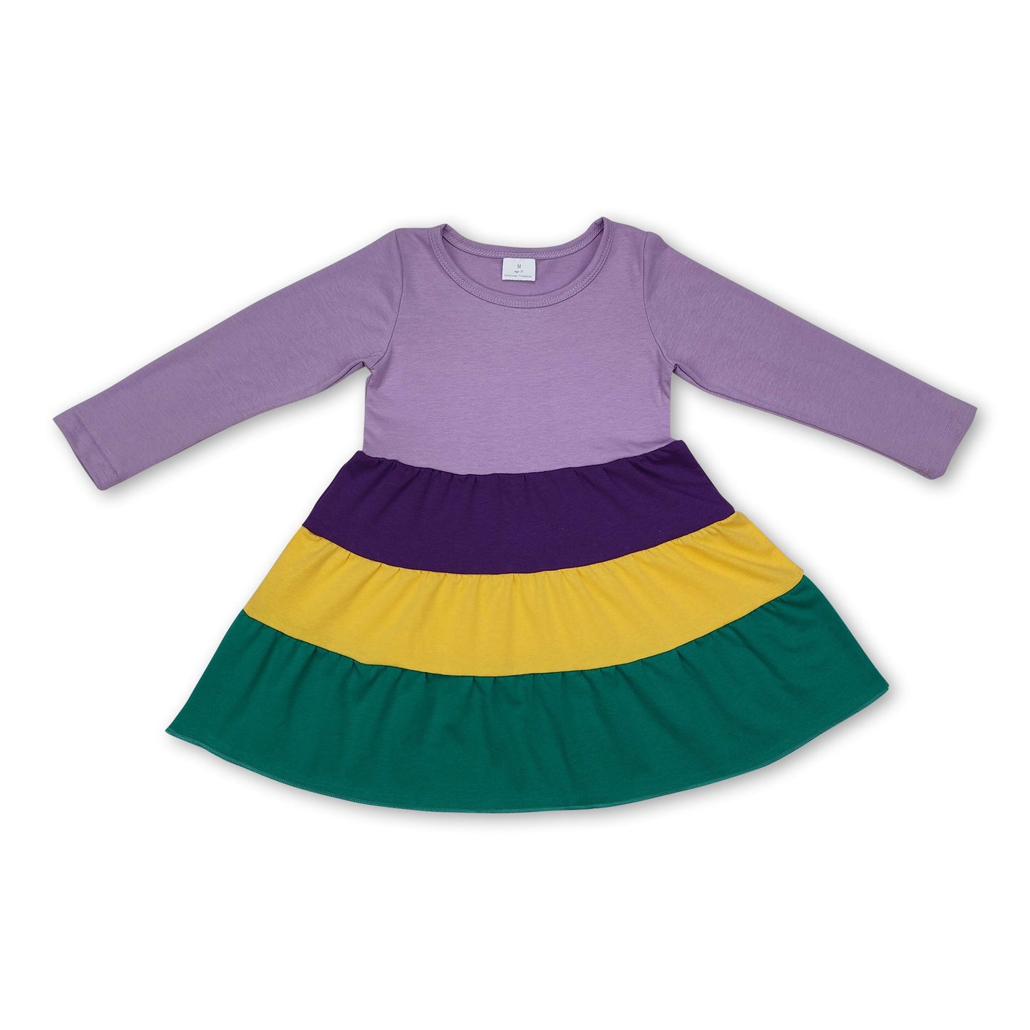 Long sleeves purple yellow green girls Mardi Gras dresses