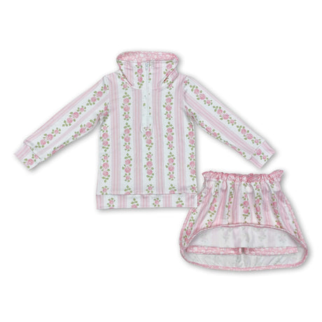 Pink stripe floral pullover skirt kids girls clothing set