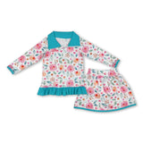Aqua ruffle floral pullover skirt kids girls clothing set