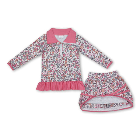 Pink ruffle floral pullover skirt kids girls clothing set