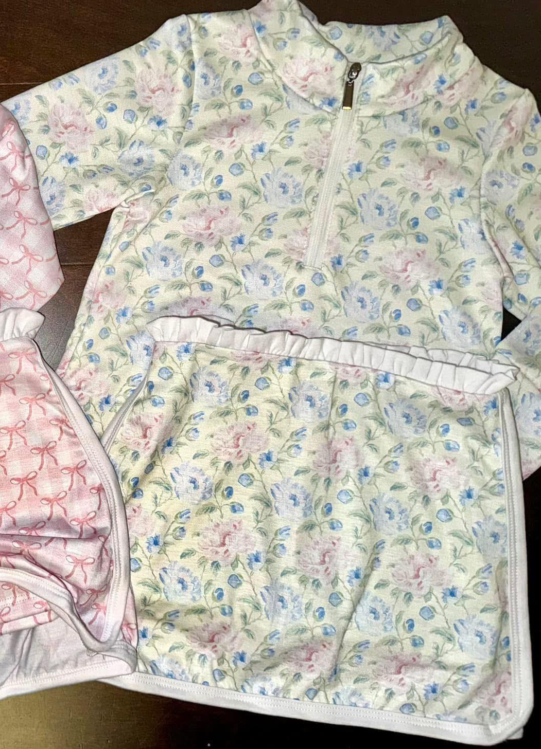 Long sleeves pink floral pullover skirt girls clothes