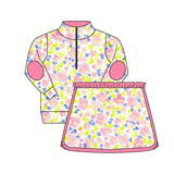 Long sleeves pink yellow floral pullover skirt girls clothes