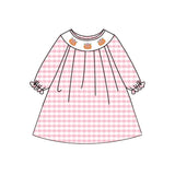 Pink plaid long sleeves pumpkin kids girls dresses