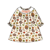 Long sleeves football turkey Thanksgiving kids girls dresses