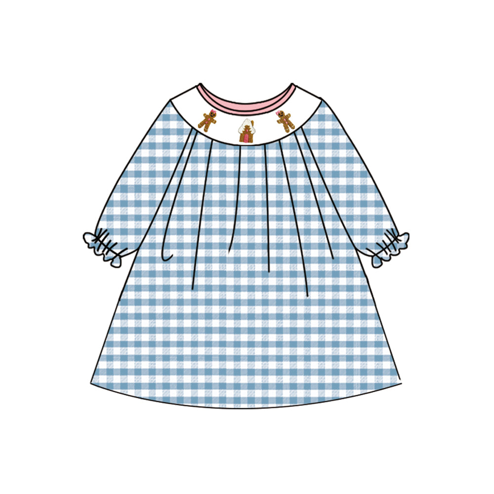 Plaid gingerbread long sleeves girls Christmas dress