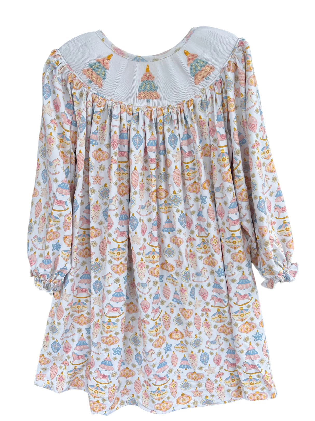 Long sleeves Christmas tree ornaments girls dress