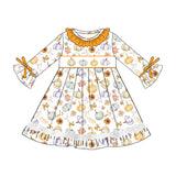 Long sleeves pumpkin leaves kids girls fall dresses