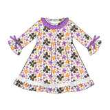 Purple ruffle long sleeves witches floral girls Halloween dress