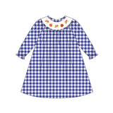 Blue plaid turkey pumpkin smocked girls Thanksgiving dress