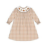Khaki plaid turkey smocked girls Thanksgiving dress