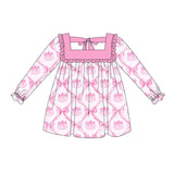 Long sleeves pink ruffle pumpkin bow girls fall dresses