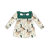 Long sleeves green ruffle duck kids girls dresses