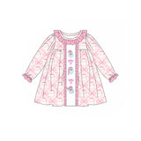 Long sleeves pink bow santa girls Christmas dresses