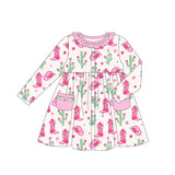 Pink ruffle cactus boots hat western girls dresses