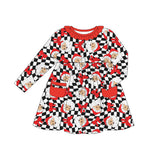 Long sleeves red bow santa girls Christmas dresses