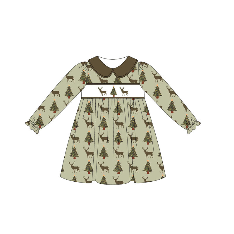 Long sleeves Christmas tree deer girls dresses