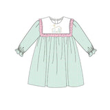 Long sleeves plaid ruffle nativity girls Christmas dress