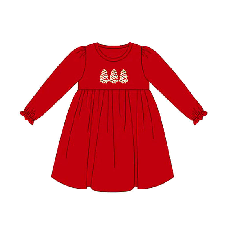 Long sleeves red Christmas tree cake kids girls dresses