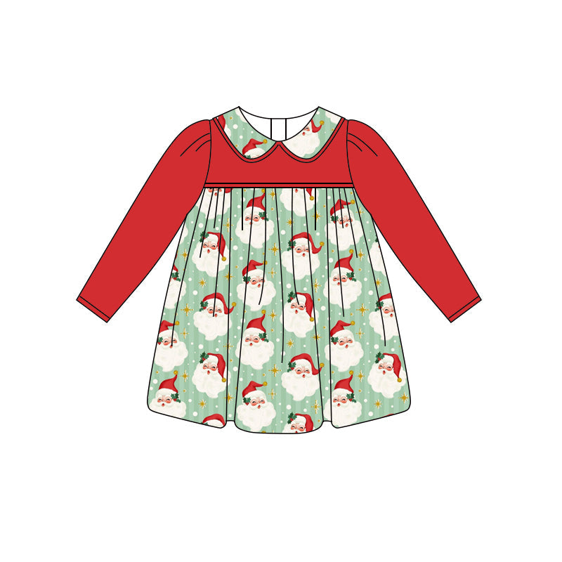 Red long sleeves santa kids girls Christmas dresses