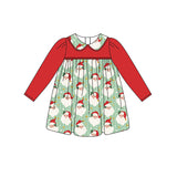 Red long sleeves santa kids girls Christmas dresses