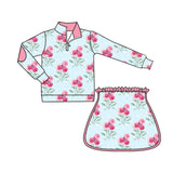 Long sleeves pink floral pullover skirt girls clothes
