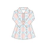 Long sleeves plaid bow floral kids girls athletic dress