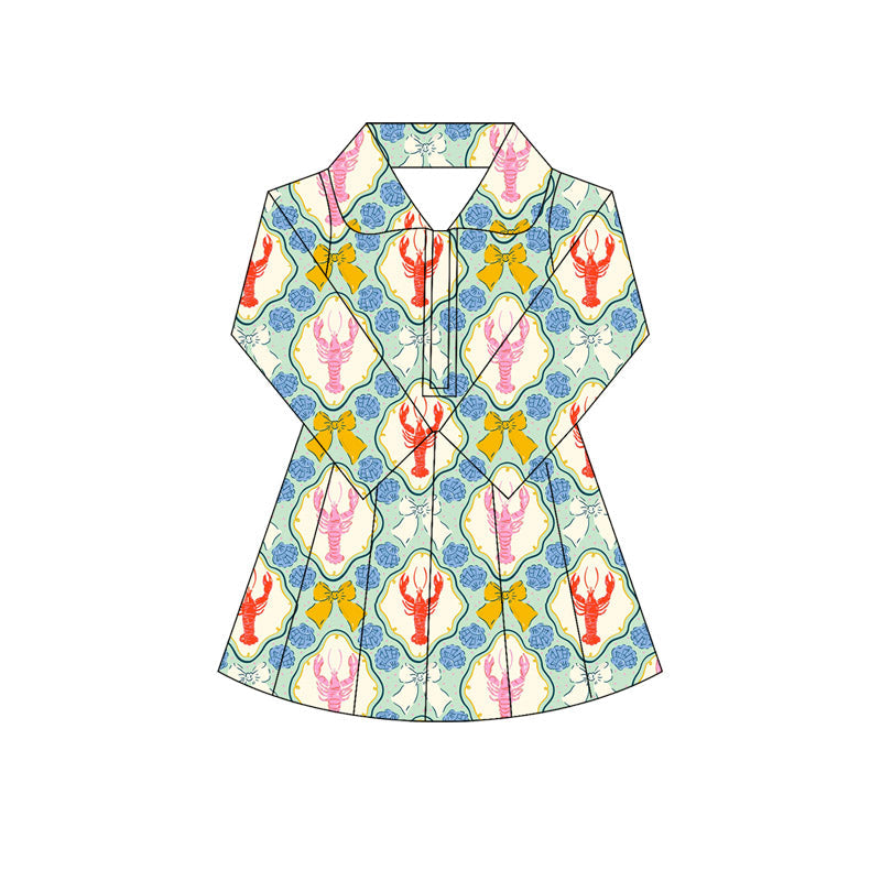 Long sleeves crawfish bow kids girls athletic dress